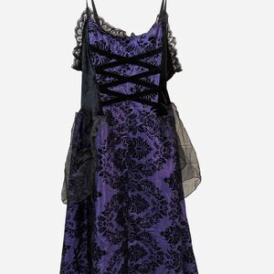 Pyramid Collection Goth Purple Black Velvet Corset Dress Large Costume Dress Up